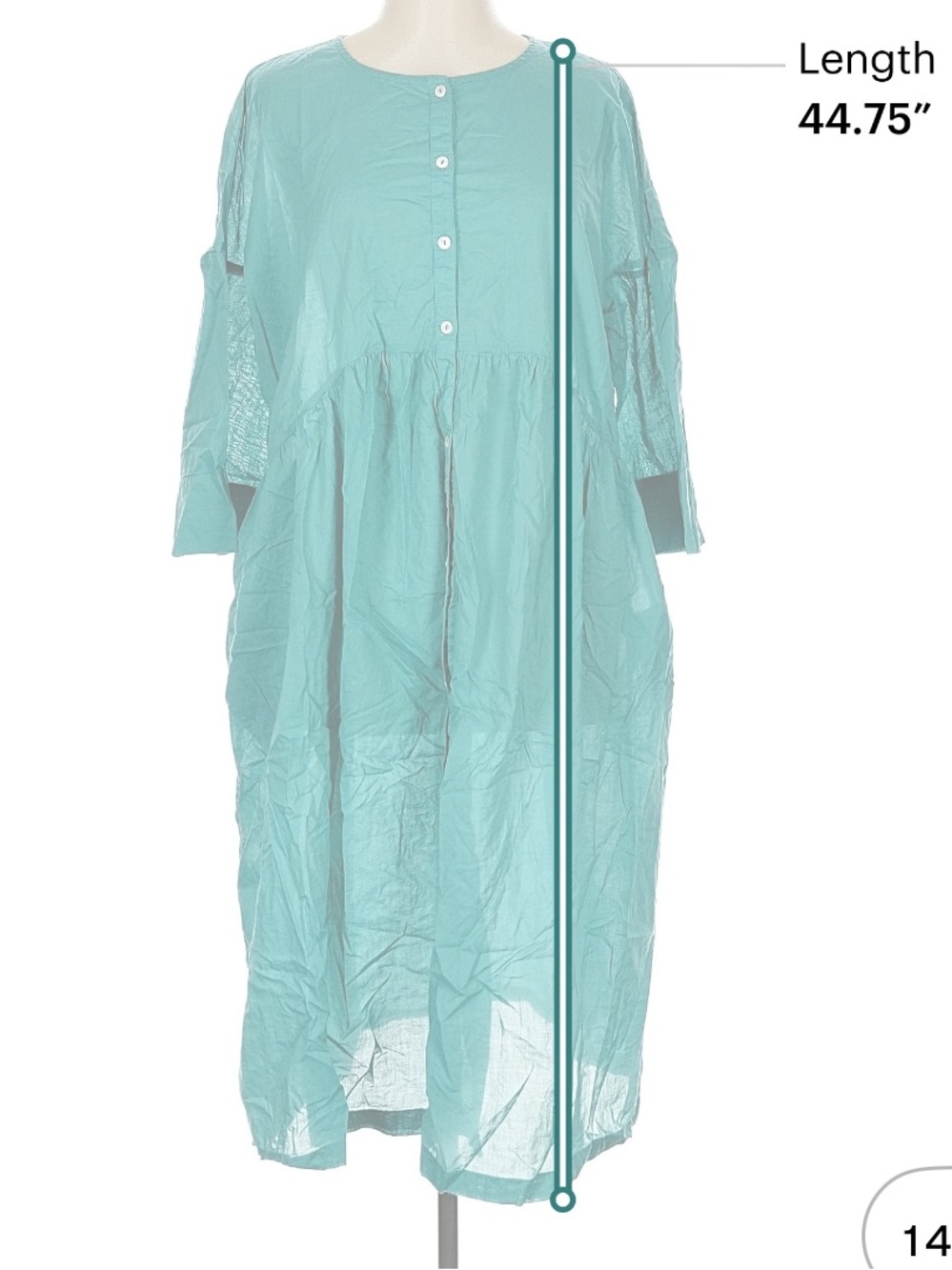 Gudrun Sjoden Dress green Agnes Teal Bracelet Sleeve Tiered Midi button front L - Picture 9 of 11